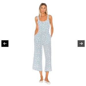Blue printed backless jumpsuit